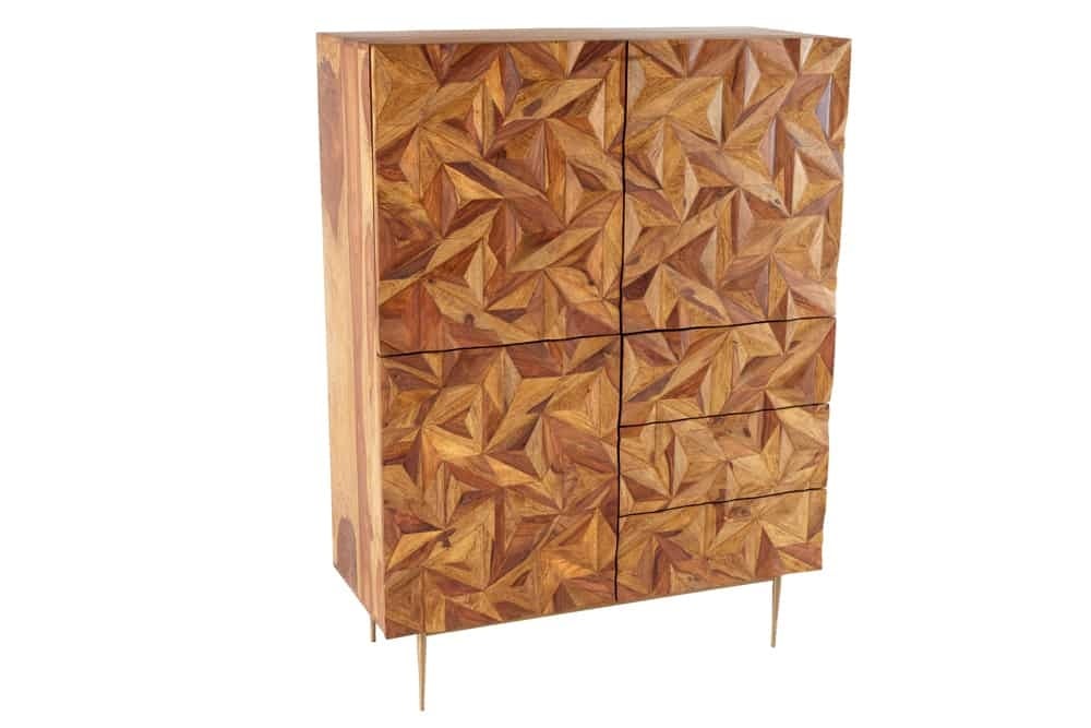 Massives Buffet haut ALPINE 135cm finition pierre Sheesham Metall or mat - 43454