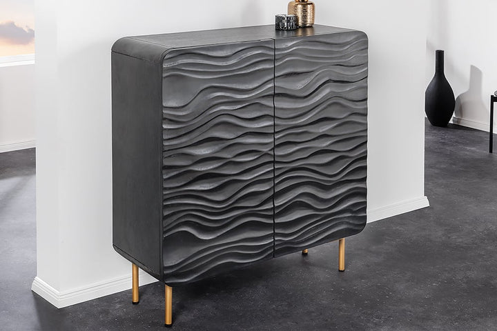 Buffet design WAVE 120cm noir mat doré en bois massif de manguier - 43478
