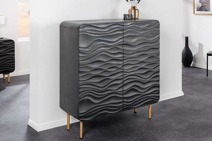 Buffet design WAVE 120cm noir mat doré en bois massif de manguier - 43478