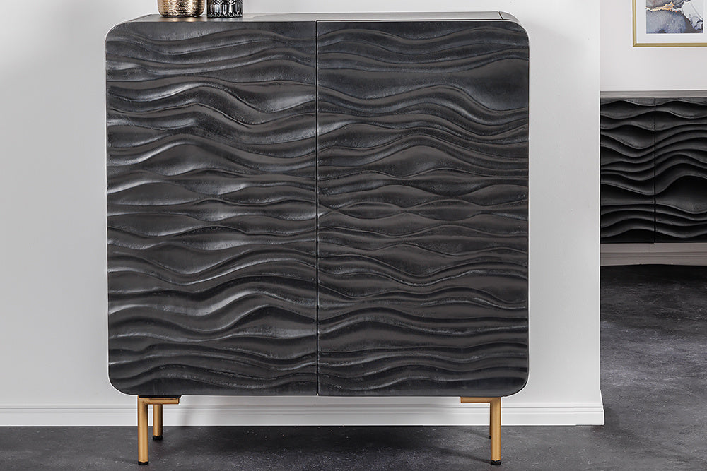 Buffet design WAVE 120cm noir mat doré en bois massif de manguier - 43478