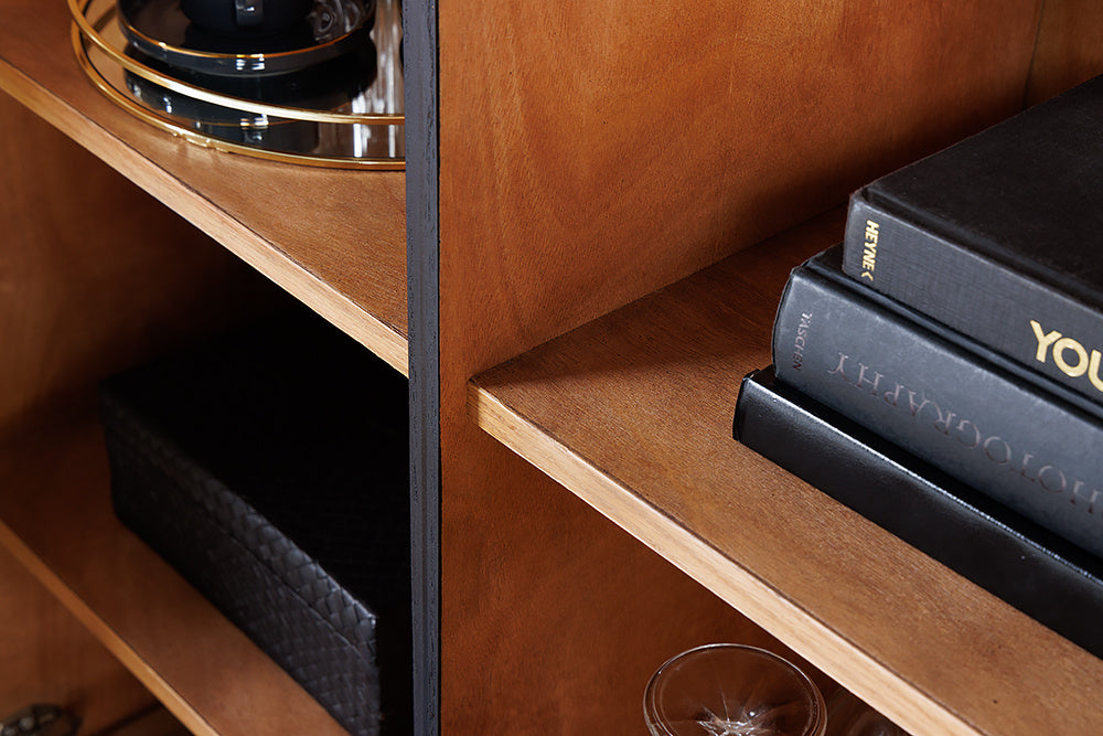 Buffet design WAVE 120cm noir mat doré en bois massif de manguier - 43478