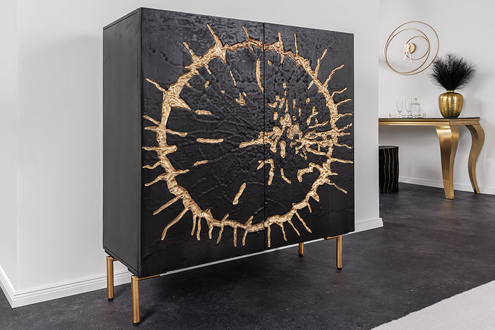 Buffet en bois massif THE CIRCLE 120cm métal manguier noir doré rétro - 43479