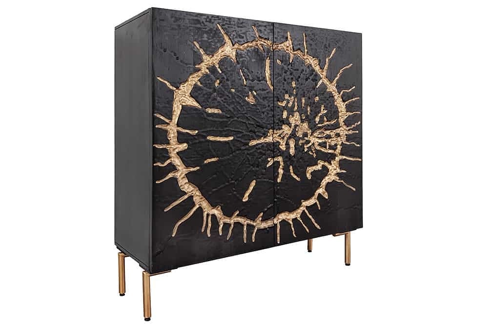 Buffet en bois massif THE CIRCLE 120cm métal manguier noir doré rétro - 43479