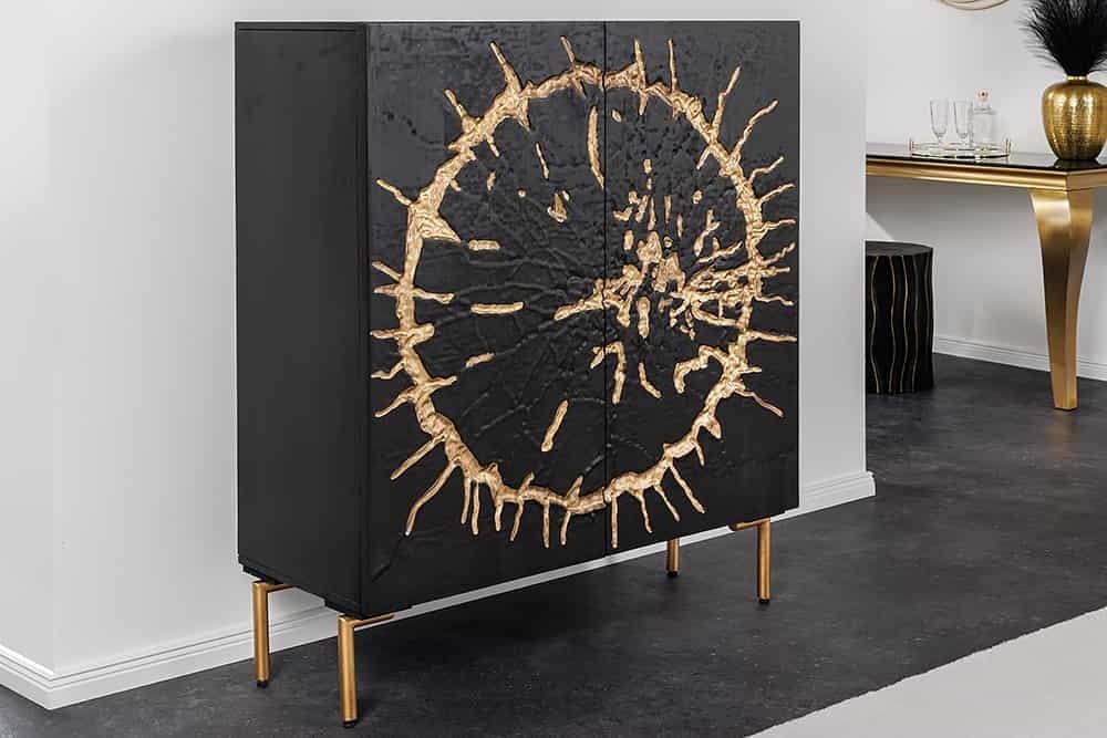 Buffet en bois massif THE CIRCLE 120cm métal manguier noir doré rétro - 43479