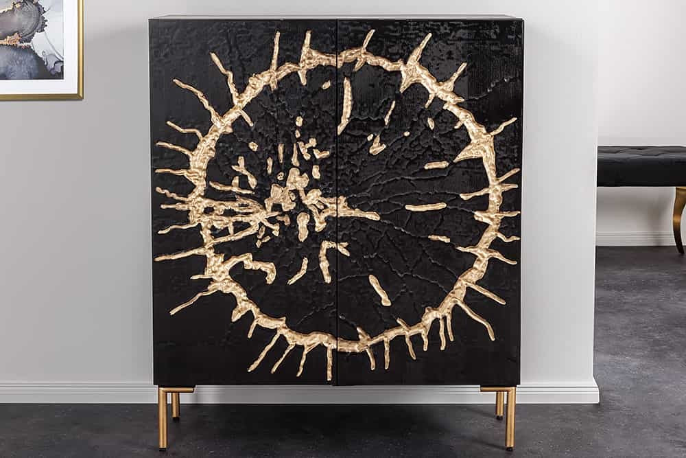 Buffet en bois massif THE CIRCLE 120cm métal manguier noir doré rétro - 43479