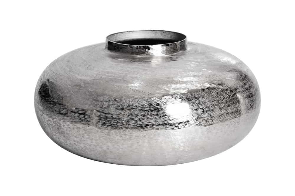 Vase décoratif moderne ABSTRAIT ORIENT 35cm rond en métal argenté design martelé - 43509