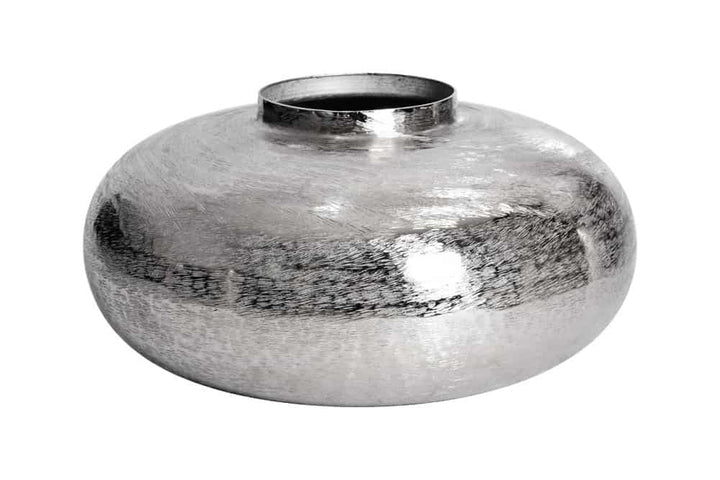 Vase décoratif moderne ABSTRAIT ORIENT 35cm rond en métal argenté design martelé - 43509