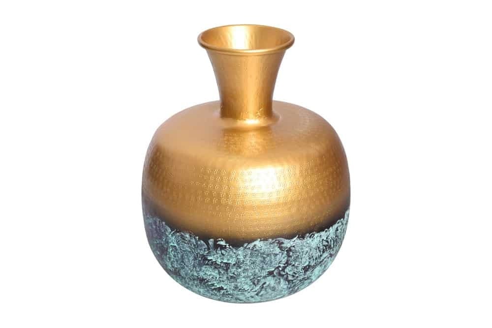 Vase décoratif fait main ABSTRAIT ORIENT 40cm rond métal doré patiné - 43511