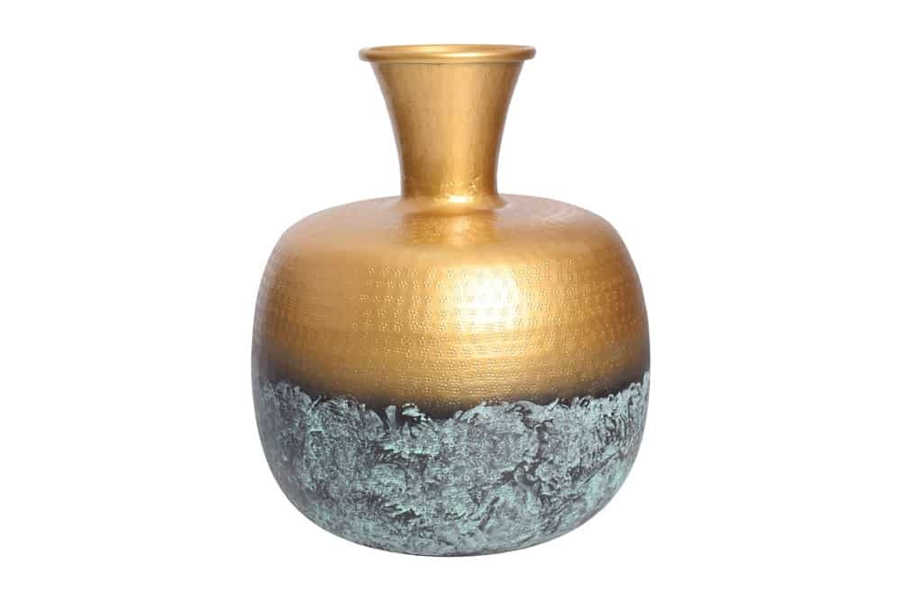 Vase décoratif fait main ABSTRAIT ORIENT 40cm rond métal doré patiné - 43511
