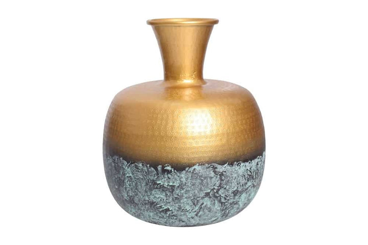 Vase décoratif fait main ABSTRAIT ORIENT 40cm rond métal doré patiné - 43511