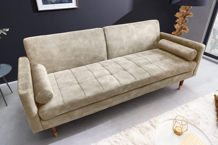Canapé lit design COUTURE 195cm velours champagne fonction couchage 3 places - 43519