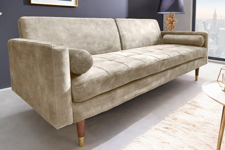 Canapé lit design COUTURE 195cm velours champagne fonction couchage 3 places - 43519