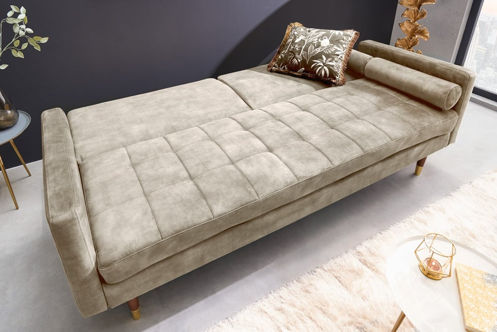 Canapé lit design COUTURE 195cm velours champagne fonction couchage 3 places - 43519