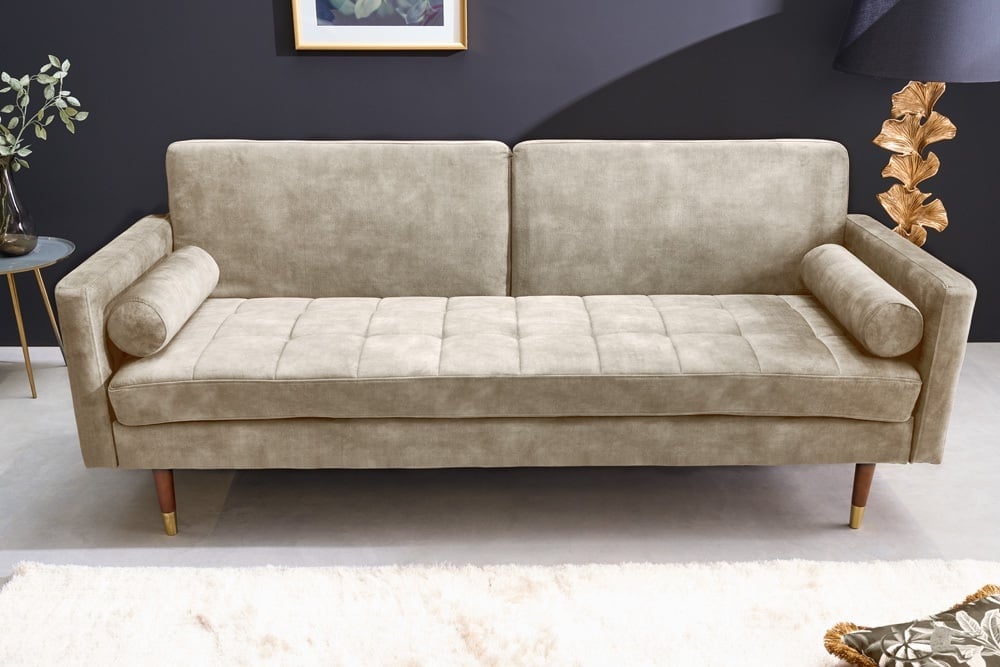 Canapé lit design COUTURE 195cm velours champagne fonction couchage 3 places - 43519
