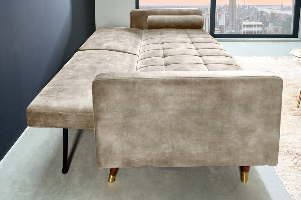 Canapé lit design COUTURE 195cm velours champagne fonction couchage 3 places - 43519
