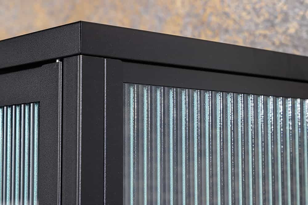 Vitrine moderne AMSTERDAM 160cm meuble haut en métal et verre nervuré noir doré - 43533