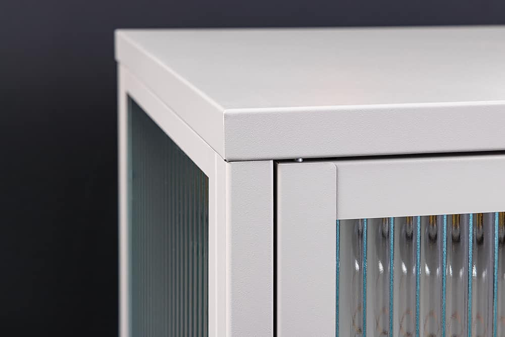 Buffet moderne AMSTERDAM 105cm vitrine en métal verre nervuré gris doré - 43535