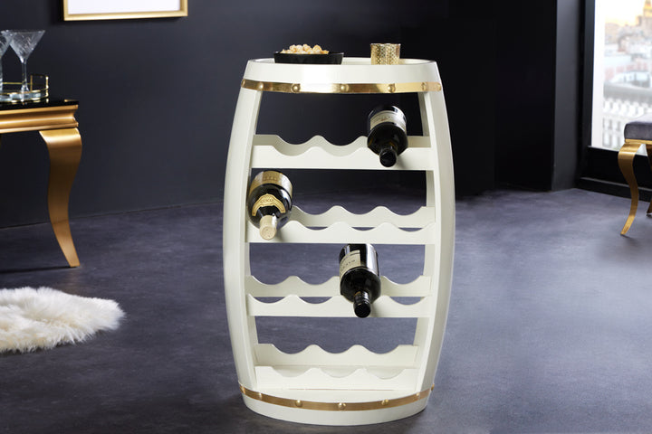 Tonneau à vin design BODEGA WHITE 65cm casier à bouteilles en pin doré blanc 14 bouteilles - 43563