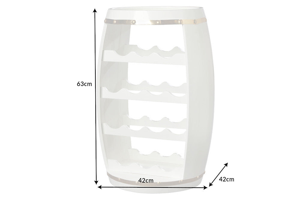 Tonneau à vin design BODEGA WHITE 65cm casier à bouteilles en pin doré blanc 14 bouteilles - 43563