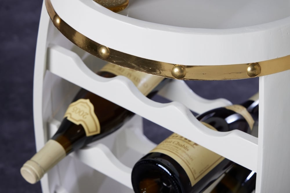 Tonneau à vin design BODEGA WHITE 65cm casier à bouteilles en pin doré blanc 14 bouteilles - 43563