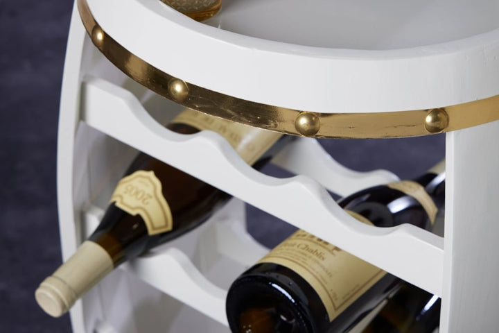 Tonneau à vin design BODEGA WHITE 65cm casier à bouteilles en pin doré blanc 14 bouteilles - 43563