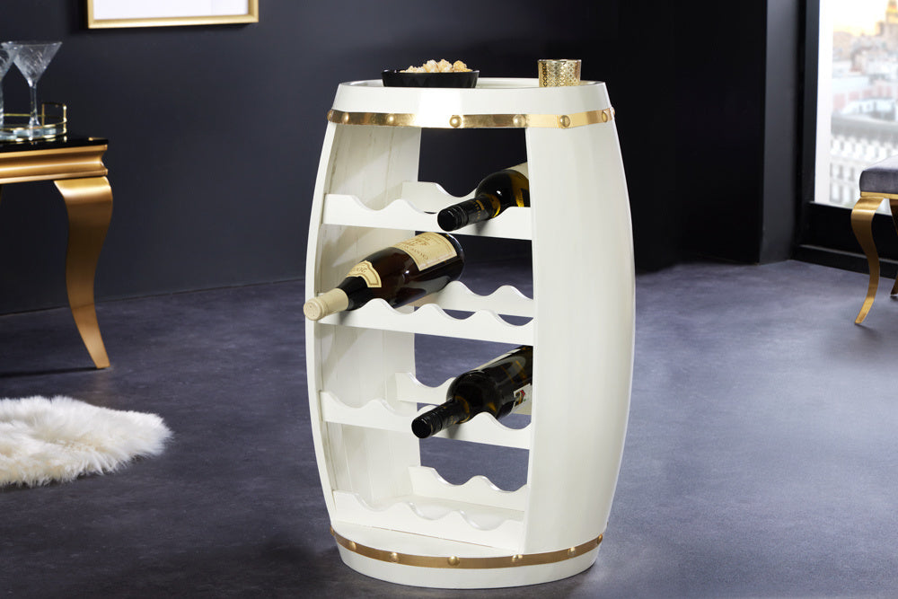 Tonneau à vin design BODEGA WHITE 65cm casier à bouteilles en pin doré blanc 14 bouteilles - 43563