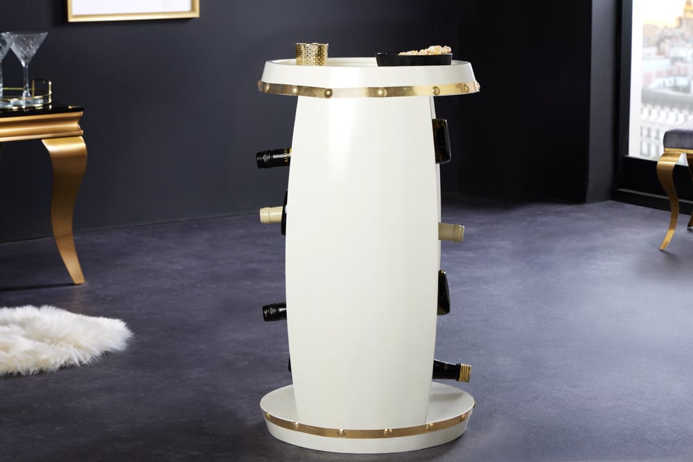 Tonneau à vin design BODEGA WHITE 65cm casier à bouteilles en pin doré blanc 14 bouteilles - 43563