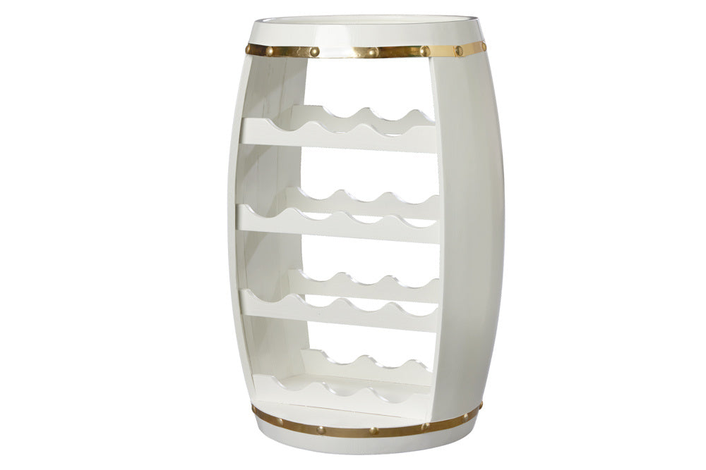 Tonneau à vin design BODEGA WHITE 65cm casier à bouteilles en pin doré blanc 14 bouteilles - 43563