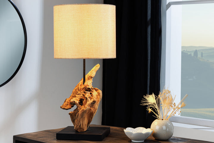 Lampe de table en bois flotté HYPNOTIC 60cm abat-jour lin naturel maritime - 43603