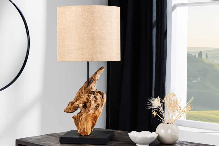 Lampe de table en bois flotté HYPNOTIC 60cm abat-jour lin naturel maritime - 43603