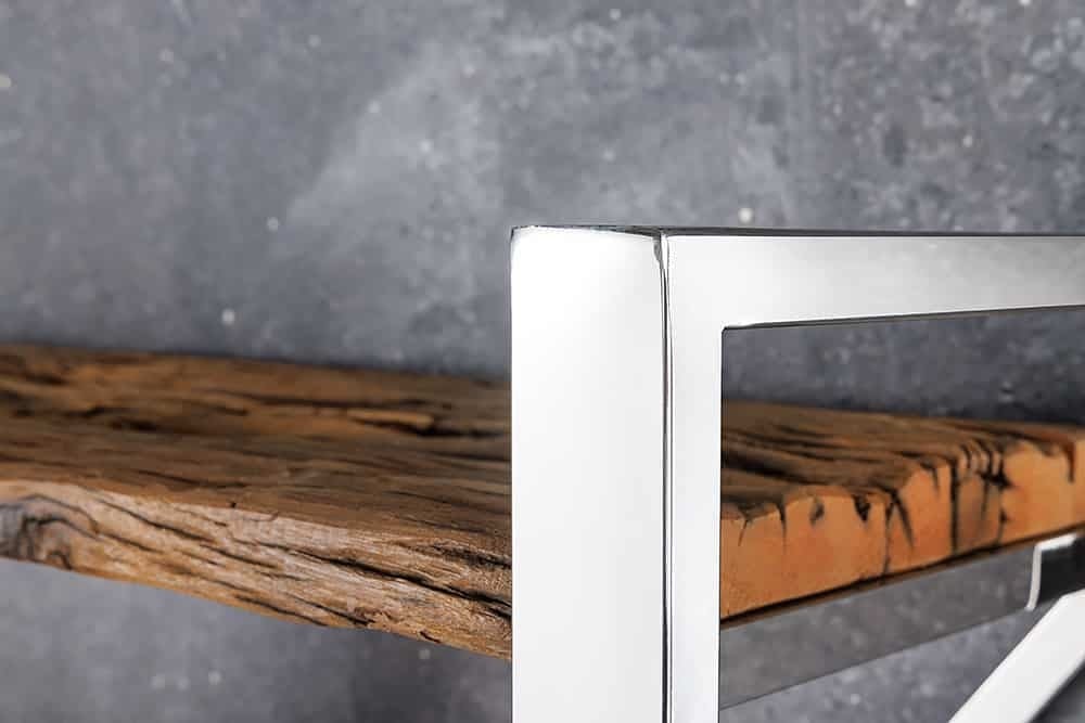 Etagère bois massif BARRACUDA 185cm teck marron bibliothèque inox argenté chromé - 43616