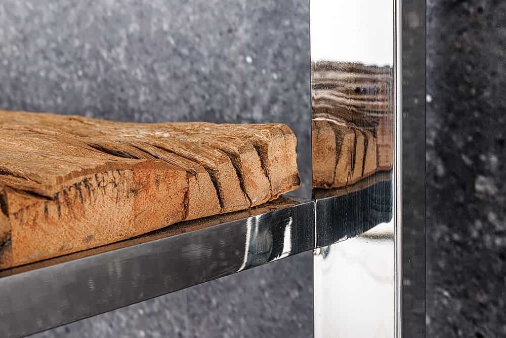 Etagère bois massif BARRACUDA 185cm teck marron bibliothèque inox argenté chromé - 43616