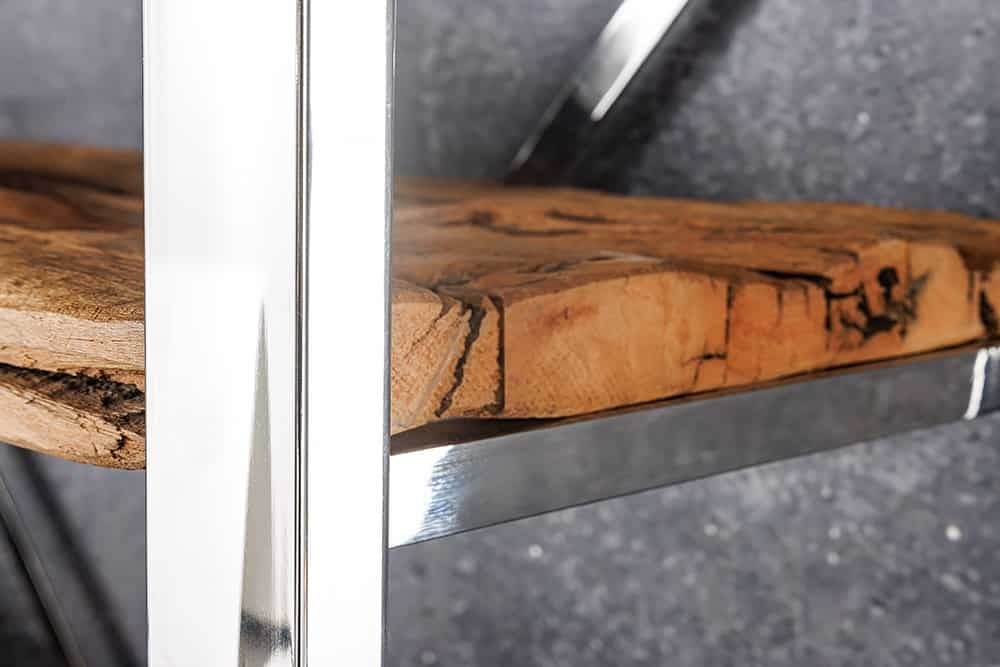 Etagère bois massif BARRACUDA 185cm teck marron bibliothèque inox argenté chromé - 43616