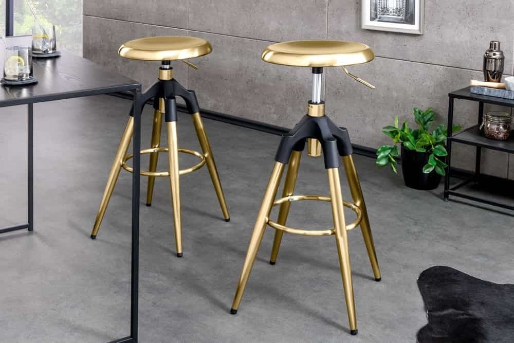 Tabouret de bar réglable en hauteur INDUSTRIAL métal noir doré rond pivotant design industriel - 43654