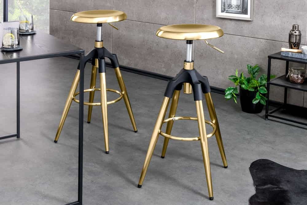 Tabouret de bar réglable en hauteur INDUSTRIAL métal noir doré rond pivotant design industriel - 43654