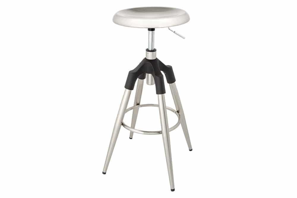 Tabouret de bar réglable en hauteur INDUSTRIAL chrome brossé métal noir argenté rond pivotant - 43655