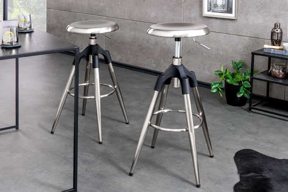 Tabouret de bar réglable en hauteur INDUSTRIAL chrome brossé métal noir argenté rond pivotant - 43655