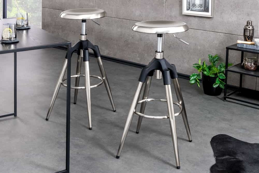 Tabouret de bar réglable en hauteur INDUSTRIAL chrome brossé métal noir argenté rond pivotant - 43655