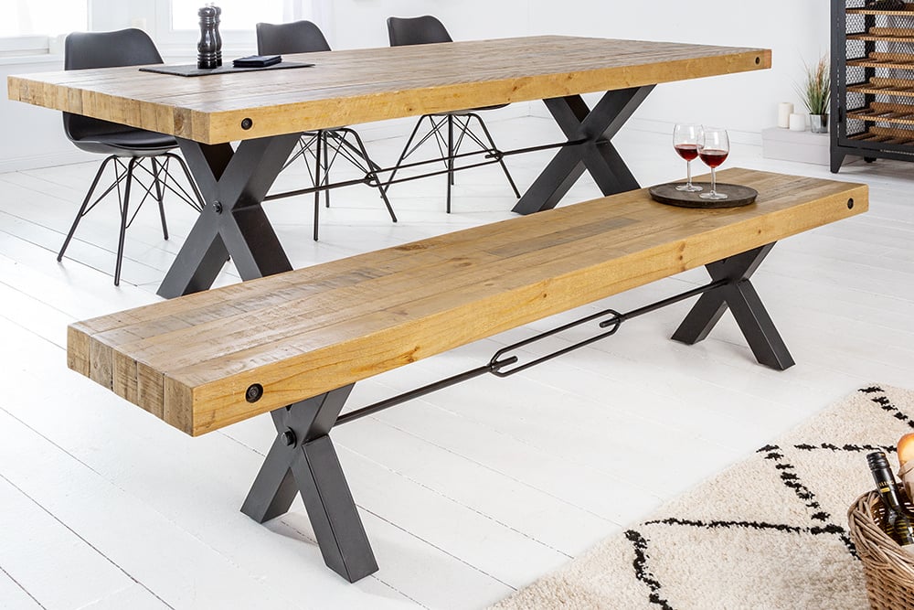 Banc en bois massif THOR 200cm pin marron vintage design industriel recyclé - 43677