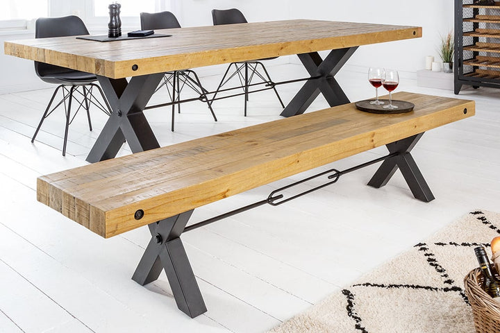 Banc en bois massif THOR 200cm pin marron vintage design industriel recyclé - 43677