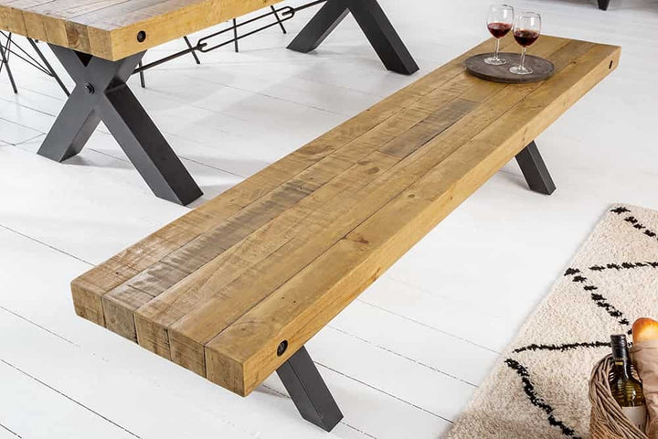 Banc en bois massif THOR 200cm pin marron vintage design industriel recyclé - 43677