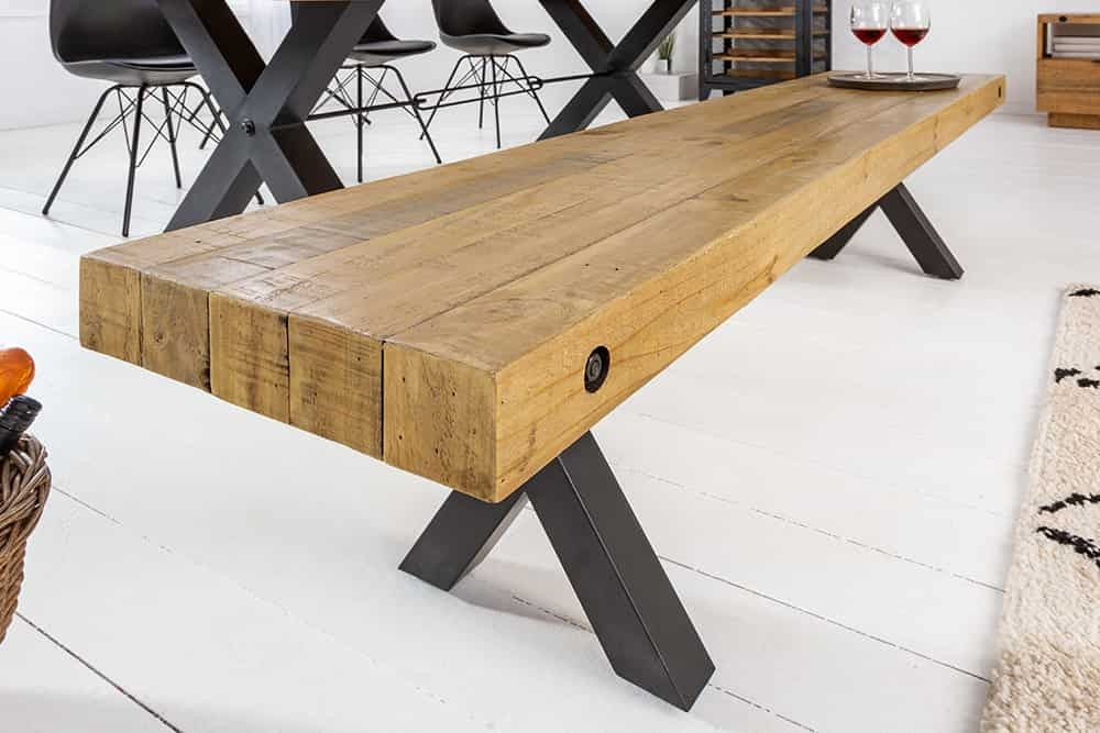 Banc en bois massif THOR 200cm pin marron vintage design industriel recyclé - 43677