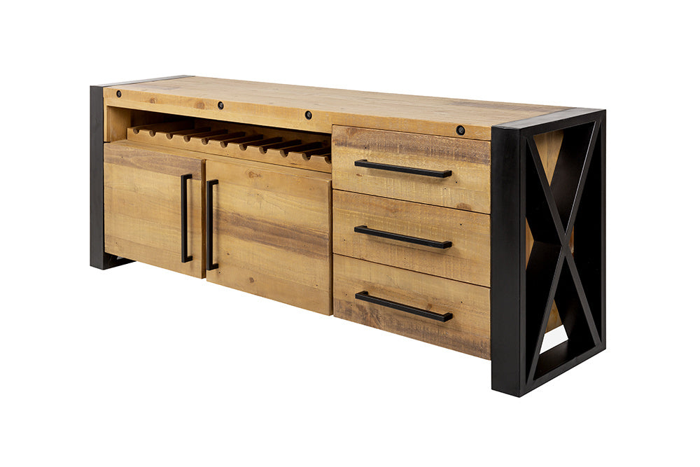 Buffet en bois massif THOR 195cm vintage pin brun recyclé industriel - 43679