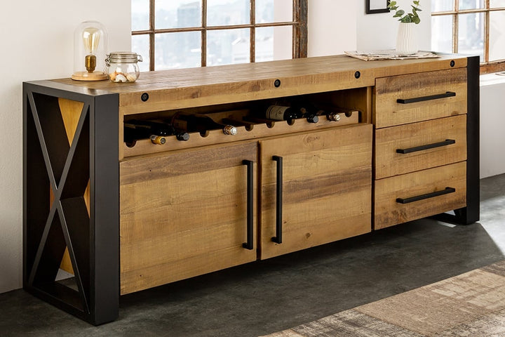 Buffet en bois massif THOR 195cm vintage pin brun recyclé industriel - 43679