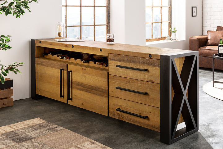 Buffet en bois massif THOR 195cm vintage pin brun recyclé industriel - 43679