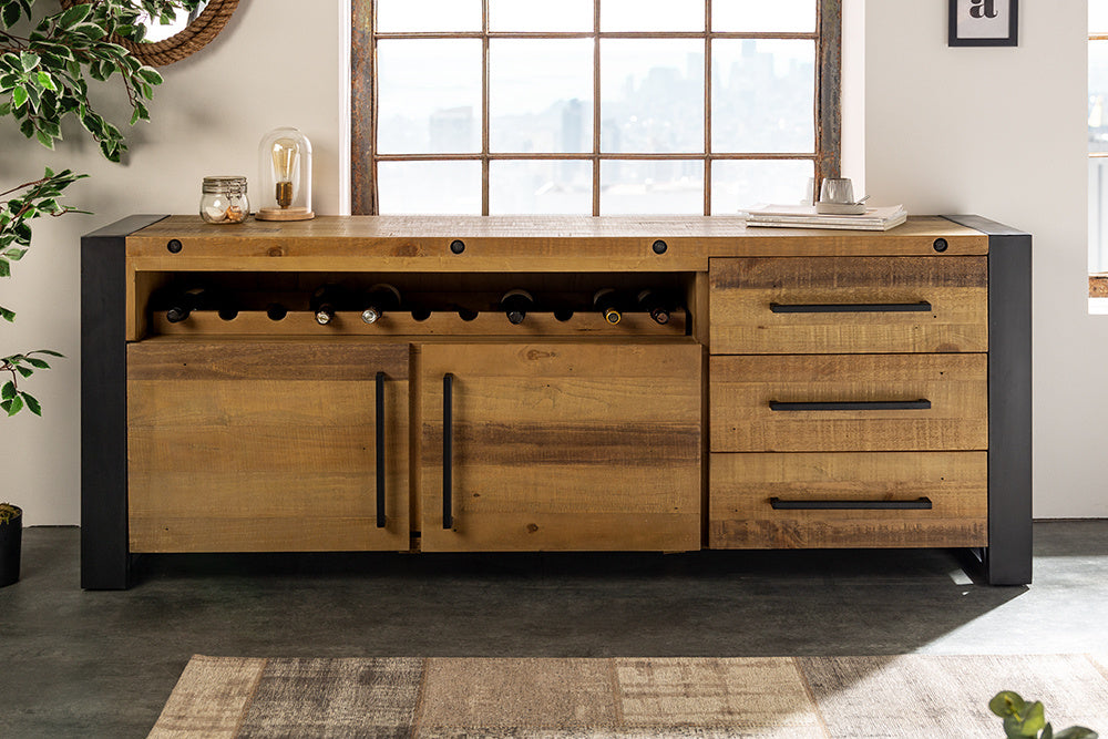 Buffet en bois massif THOR 195cm vintage pin brun recyclé industriel - 43679