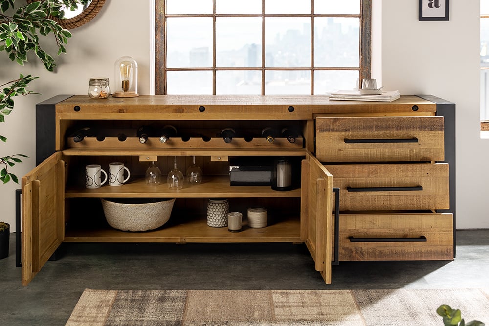 Buffet en bois massif THOR 195cm vintage pin brun recyclé industriel - 43679