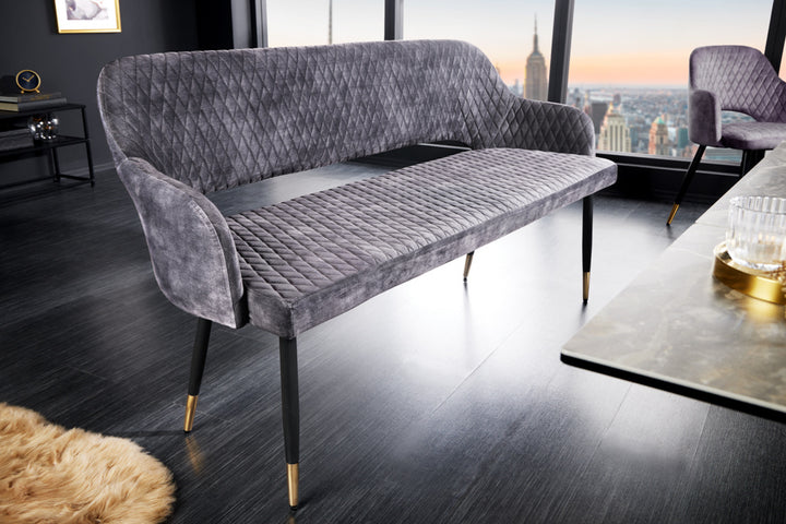 Canapé design PARIS 160cm dossier velours gris embouts pieds dorés rétro - 43680
