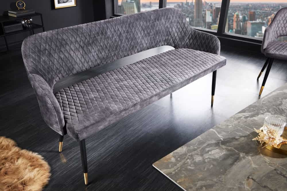 Canapé design PARIS 160cm dossier velours gris embouts pieds dorés rétro - 43680