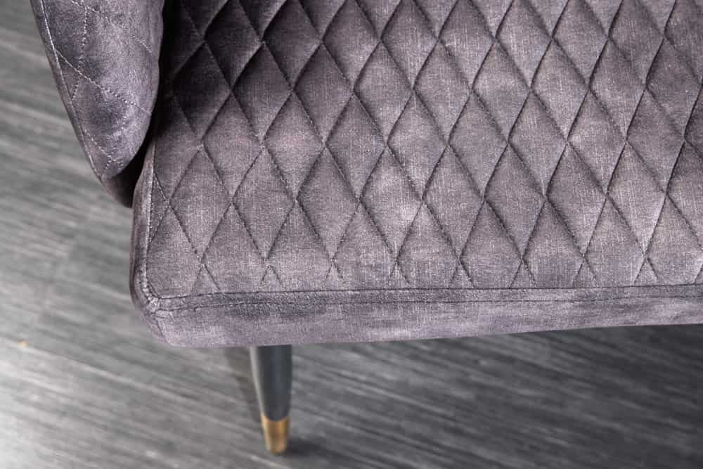 Canapé design PARIS 160cm dossier velours gris embouts pieds dorés rétro - 43680
